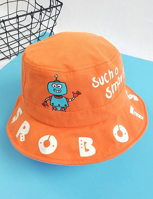 Fashion Orange Robot Letter Print Childrens Fisherman Hat