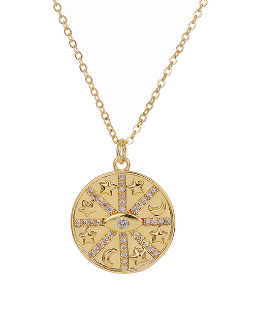 Fashion Golden Copper Inlaid Zircon Star Moon Necklace