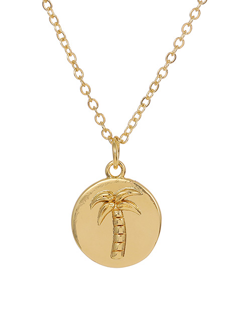 Fashion Golden Copper Inlaid Zircon Coconut Tree Necklace