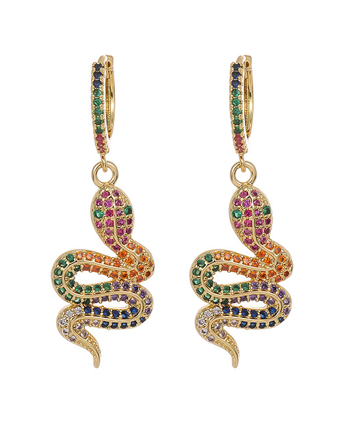 Fashion Color Copper Inlaid Zircon Serpentine Earrings