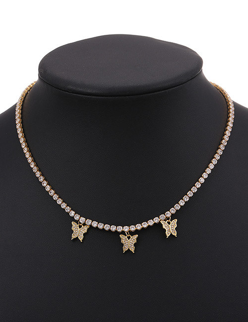 Fashion 3 Copper Inlaid Zircon Butterfly Necklace