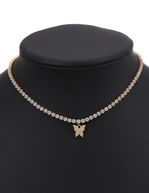 Fashion 1 Copper Inlaid Zircon Butterfly Necklace