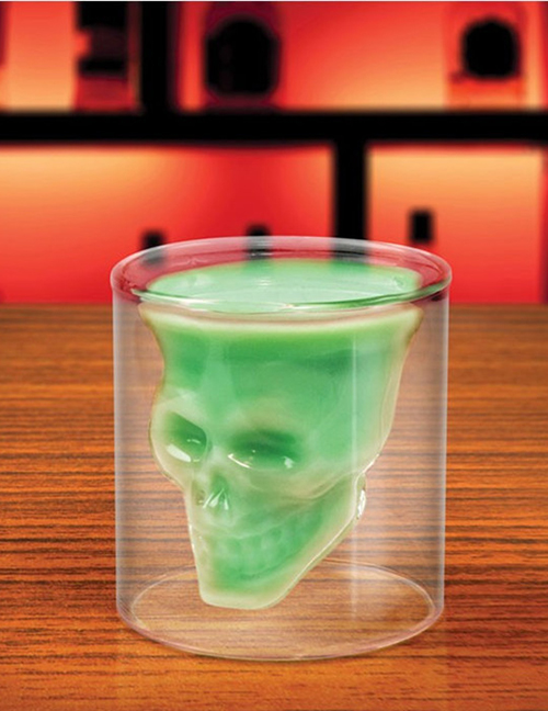 Fashion Green Skull Double Transparent Crystal Wine Glass