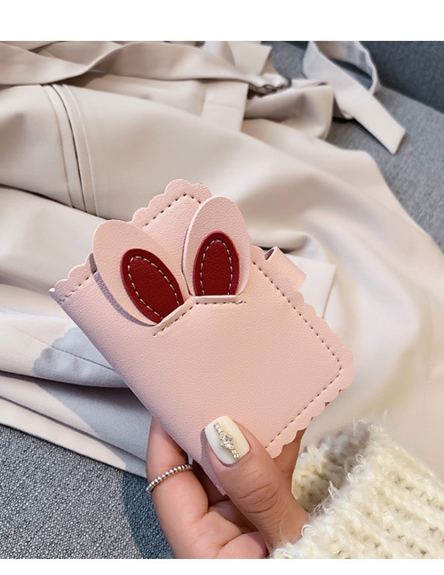 Fashion Pink Soft Face Rabbit Ear Lace Short Wallet