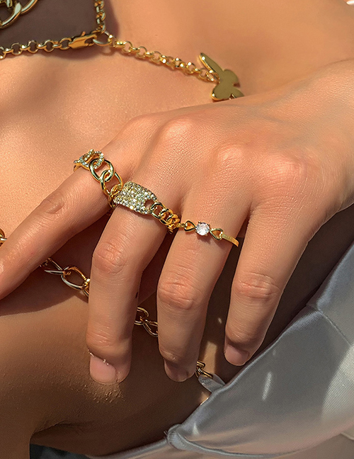 Fashion Golden Diamond Chain Geometric Hollow Ring Set