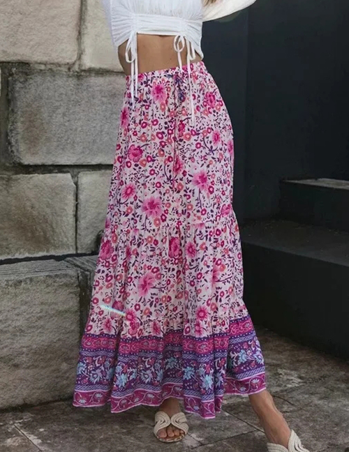 Fashion Purple Printed Elastic Waist Mid-length Skirt