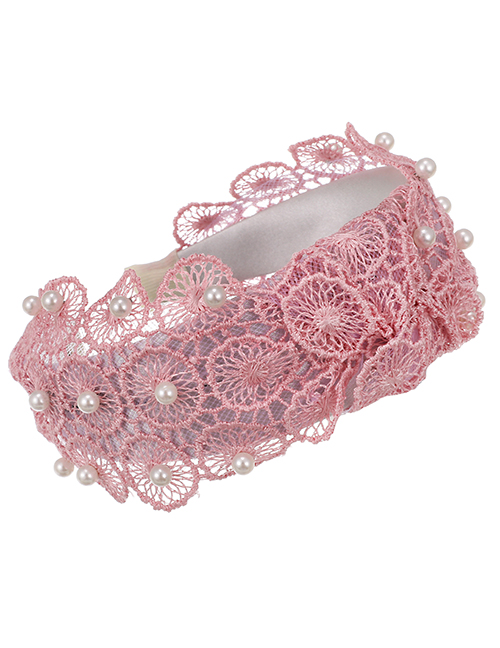 Fashion Pink Lace Flower Pearl Knotted Hair Band
