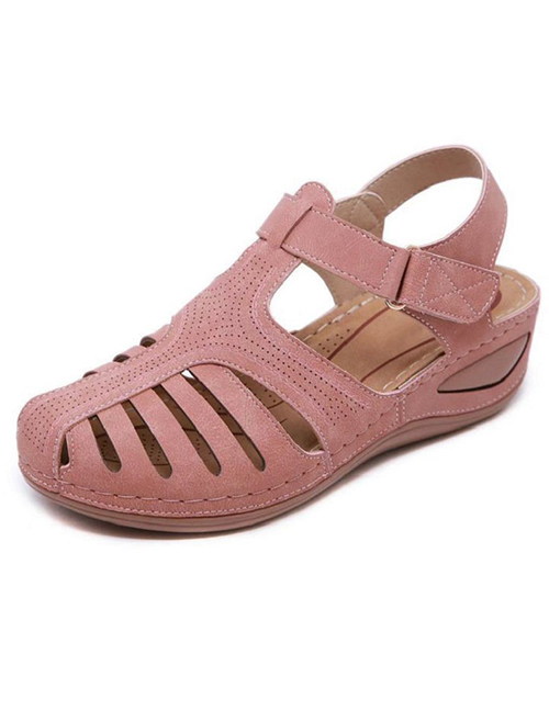 Fashion Pink Baotou Hollow Wedge Sandals