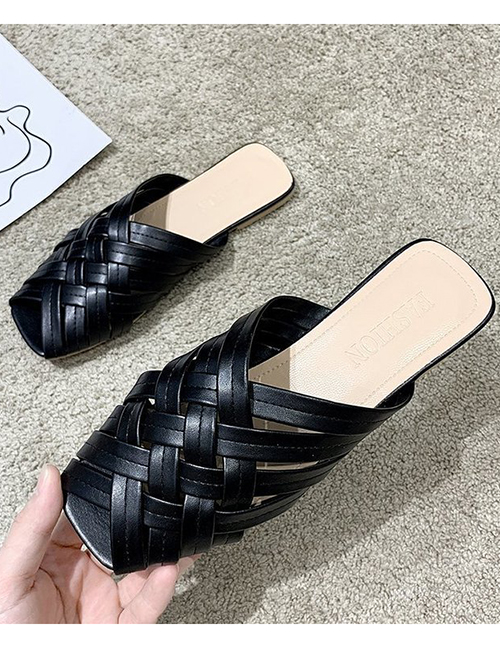 Fashion Black Cross Braided Half Slippers With Toe Cap