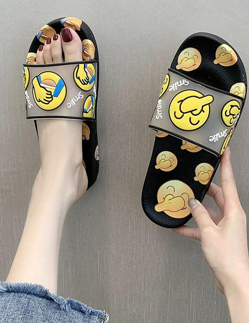 Fashion Black Smiley Expression Flat Slippers