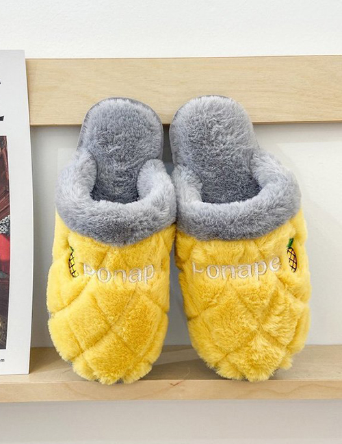 Fashion Yellow Letter Embroidery Non-slip Plush Warm Couple Slippers
