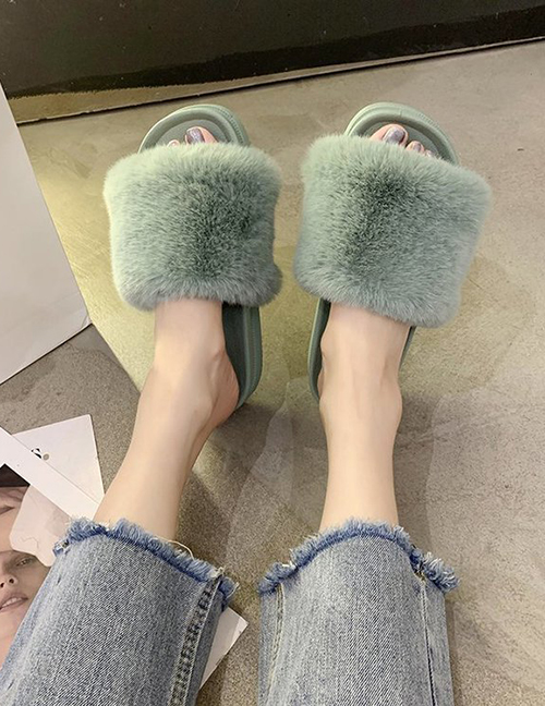Fashion Green One-line Platform Round-toe Slippers