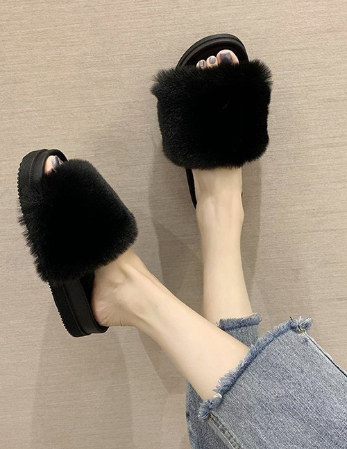 Fashion Black One-line Platform Round-toe Slippers