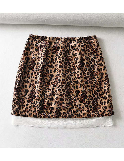 Fashion Leopard Leopard Print Lace Trim A-line Skirt