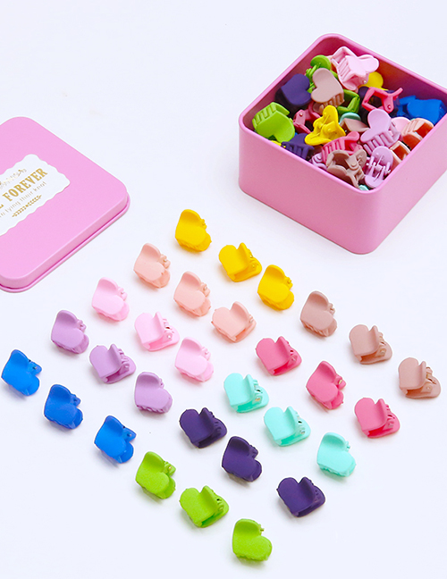 Fashion Pink Square Box-30 Love Clips Resin Love Crown Mouse Bunny Clip Set
