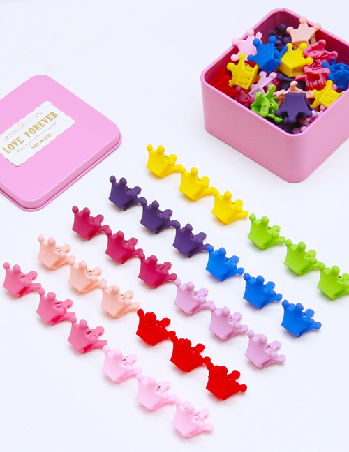 Fashion Pink Square Box-30 Crown Clips Resin Love Crown Mouse Bunny Clip Set