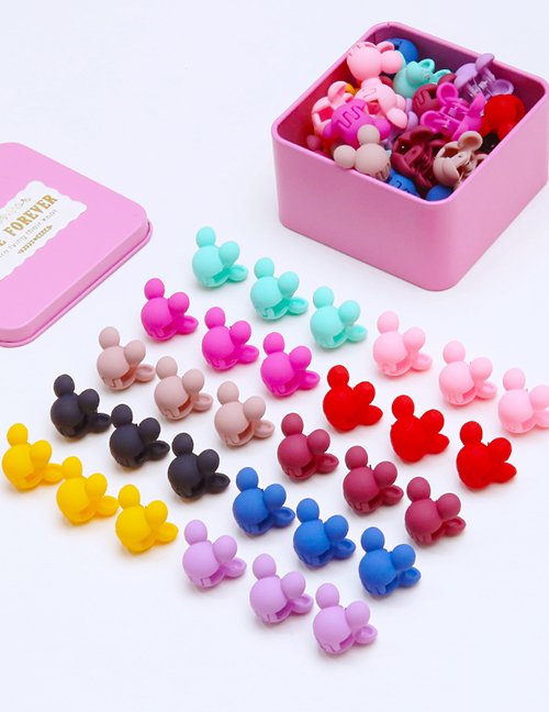 Fashion Pink Square Box-30 Cute Mouse Grippers Resin Love Crown Mouse Bunny Clip Set