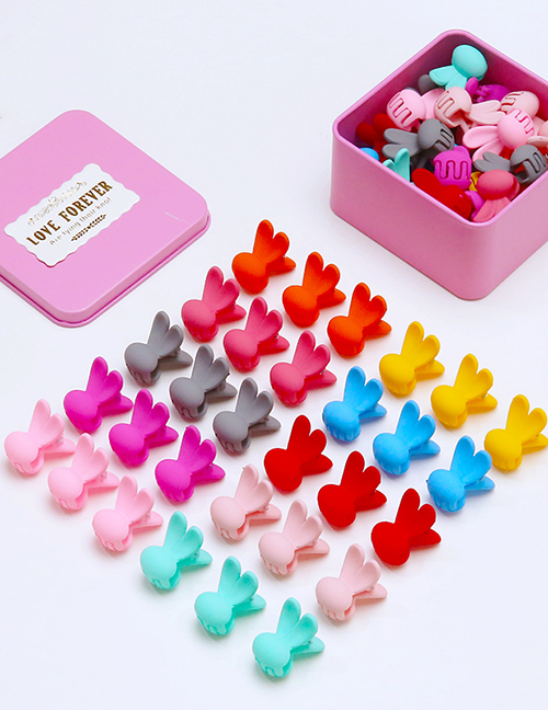 Fashion Pink Square Box-30 Bunny Ear Clips Resin Love Crown Mouse Bunny Clip Set