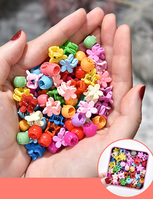Fashion 40 Peas Buckle Clips + 40 Small Flower Catch Clips Resin Geometrical Contrast Color Gripper