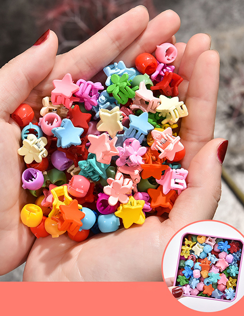 Fashion 30 Peas Buckle Clips + 30 Small Star Flowers Resin Geometrical Contrast Color Gripper