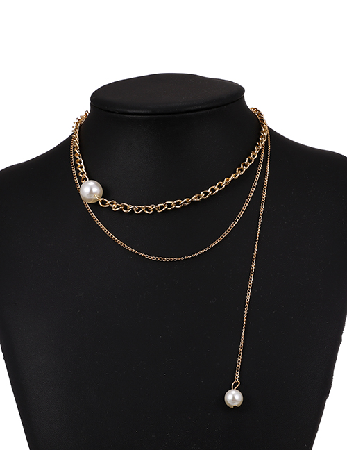 Fashion Gold Color Alloy Chain Pearl Double Necklace