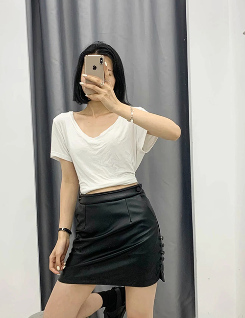 Fashion Black Studded Slim Leather Skirt