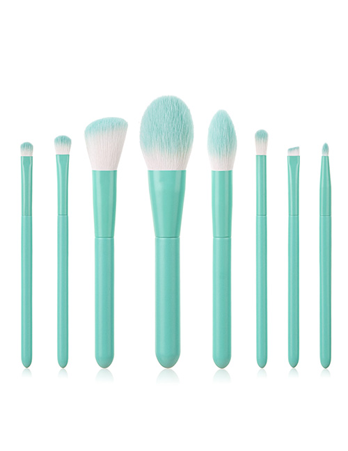 Fashion 8 Turquoise Blue Wooden Handle Aluminum Tube Makeup Brush Set