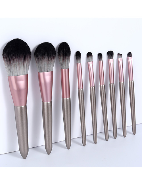 Fashion 9 Gray Wooden Handle Aluminum Tube Makeup Brush Set