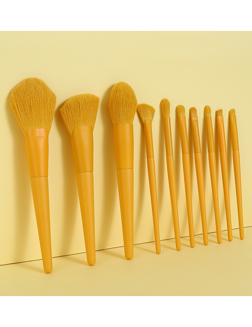 Fashion 10 Yellow Wooden Handle Aluminum Tube Makeup Brush Set