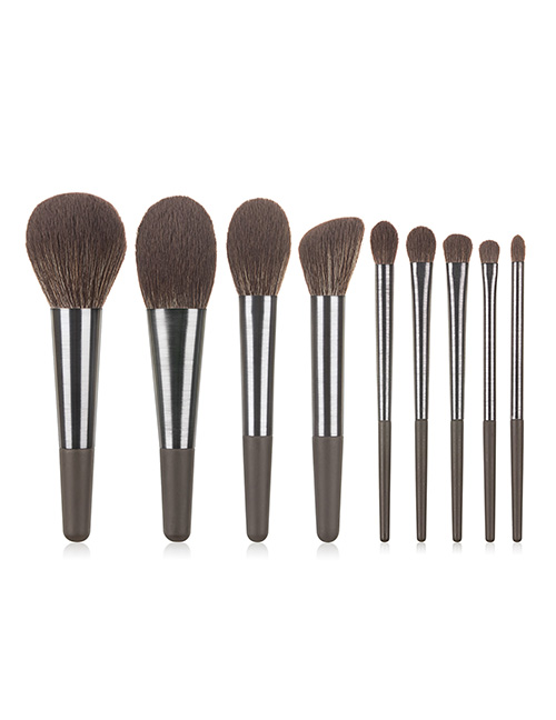 Fashion 9 Black Silver Wooden Handle Aluminum Tube Makeup Brush Set
