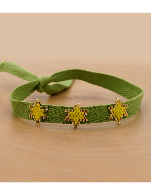 Fashion Five-pointed Star Green Ribbon Rice Beads Hand-woven Star Geometry Childrens Bracelet