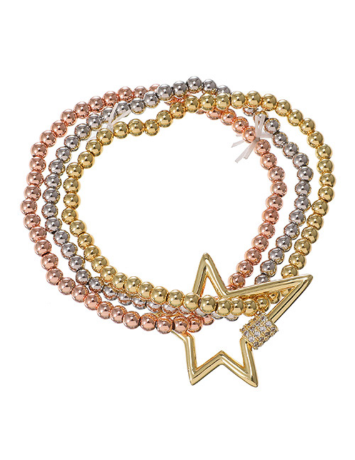 Fashion Golden Copper Inlaid Zircon Beaded Geometric Bracelet
