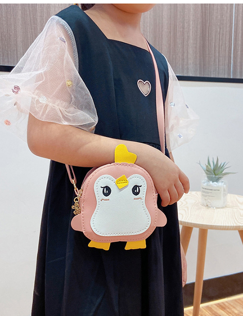 Fashion Pink Penguin Stitching Childrens Shoulder Messenger Bag