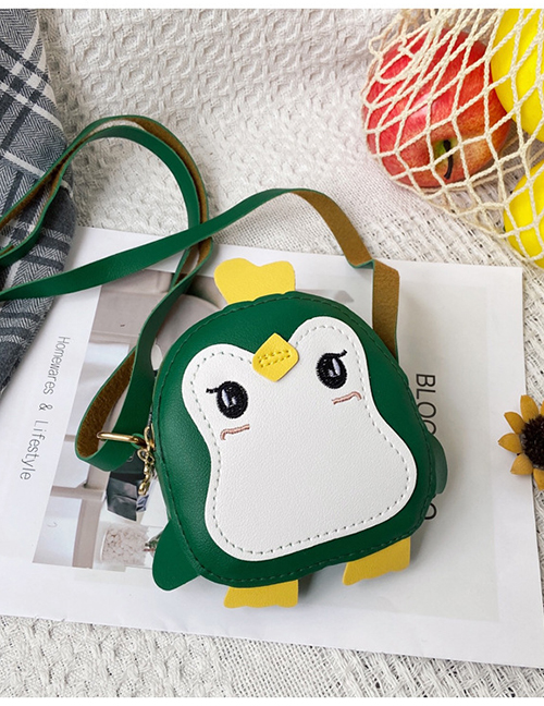 Fashion Green Penguin Stitching Childrens Shoulder Messenger Bag