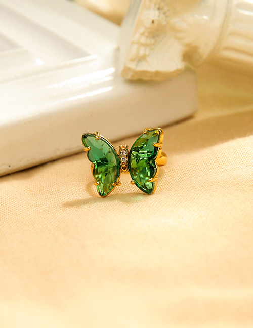 Fashion Vine Green Butterfly Diamond Alloy Open Ring