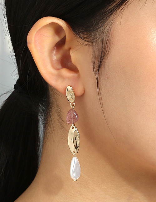 Fashion Golden Pearl Alloy Crystal Geometric Earrings