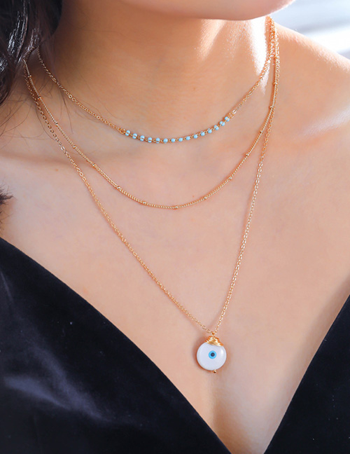 Fashion Eye Pearl Round Portrait Geometry Alloy Multilayer Necklace