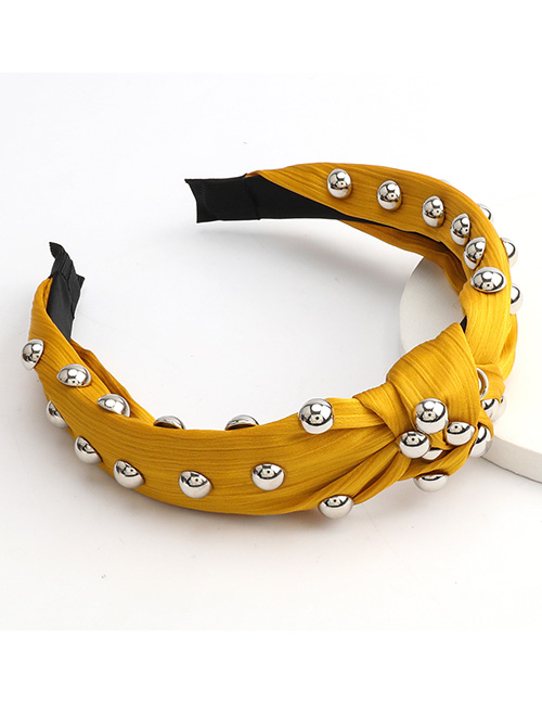 Fashion Yellow Large Hemispherical Alloy Knotted Headband In Cotton And Linen Fabric