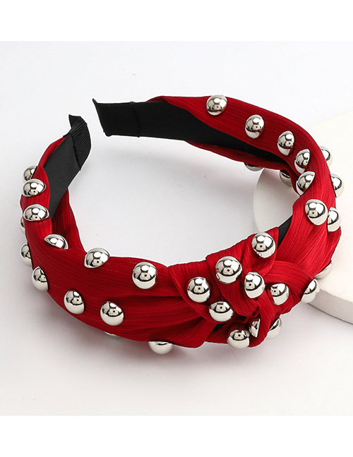 Fashion Red Large Hemispherical Alloy Knotted Headband In Cotton And Linen Fabric