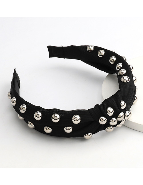 Fashion Black Large Hemispherical Alloy Knotted Headband In Cotton And Linen Fabric