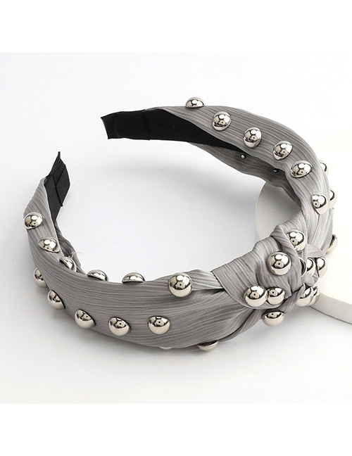 Fashion Gray Large Hemispherical Alloy Knotted Headband In Cotton And Linen Fabric
