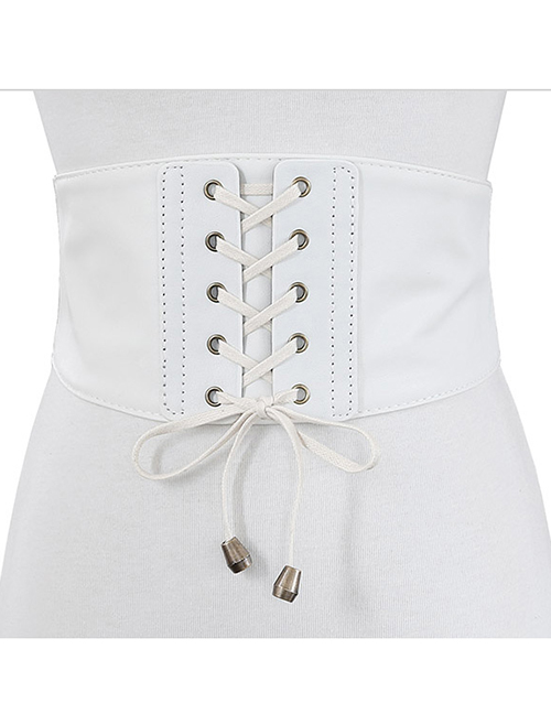 Fashion White Soft Leather Tassels Tied With Wide Belt