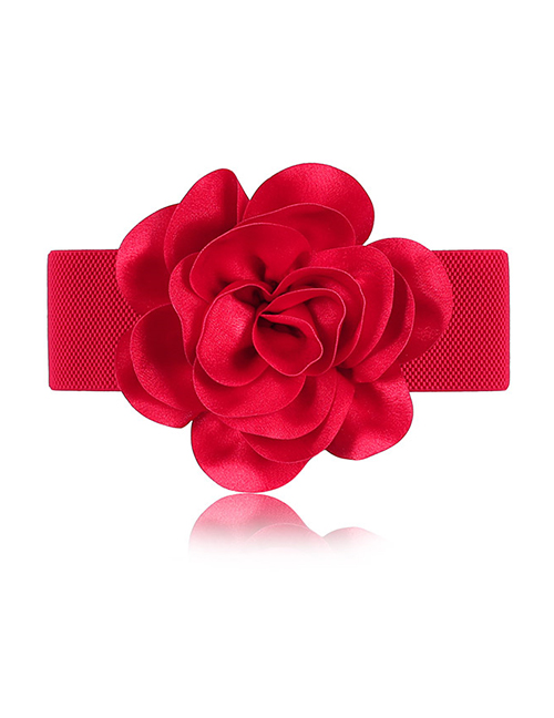 Fashion Red Chiffon Flower Elastic Wide Belt