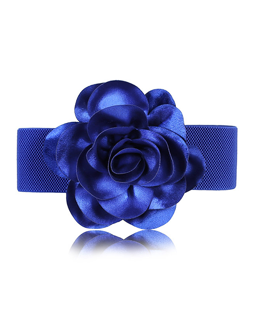 Fashion Blue Chiffon Flower Elastic Wide Belt
