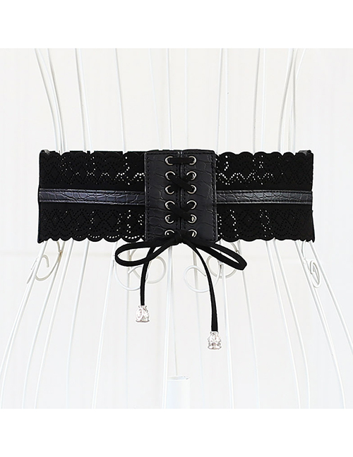 Fashion Black Hollow Fiber Leather Tassel Tether Belt