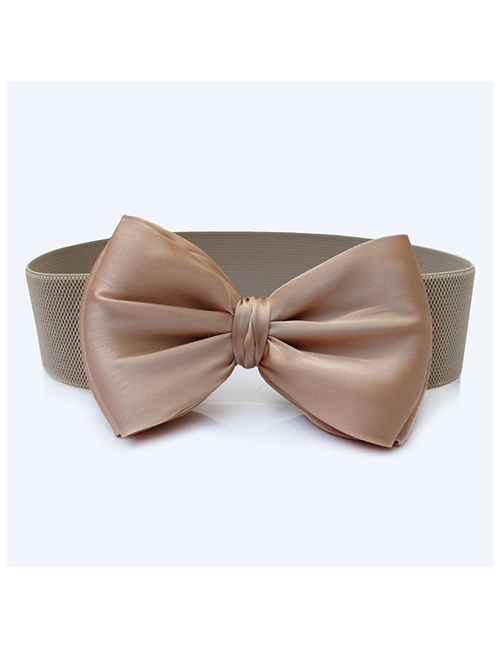 Fashion Apricot Wide Elastic Belt With Big Bow