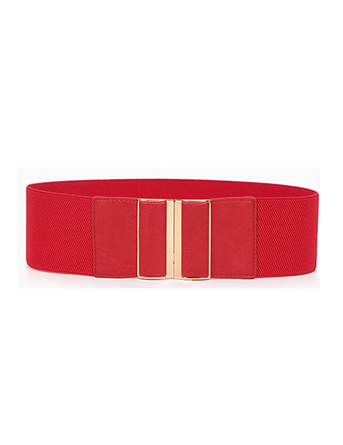 Fashion Red Wide Elastic Alloy Belt With Buckle