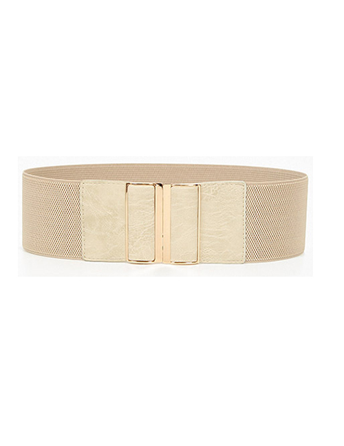 Fashion Apricot Wide Elastic Alloy Belt With Buckle