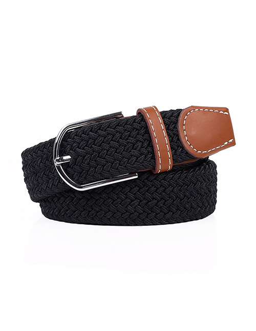Fashion Black Pin Buckle Stretch Canvas Belt Woven Belt