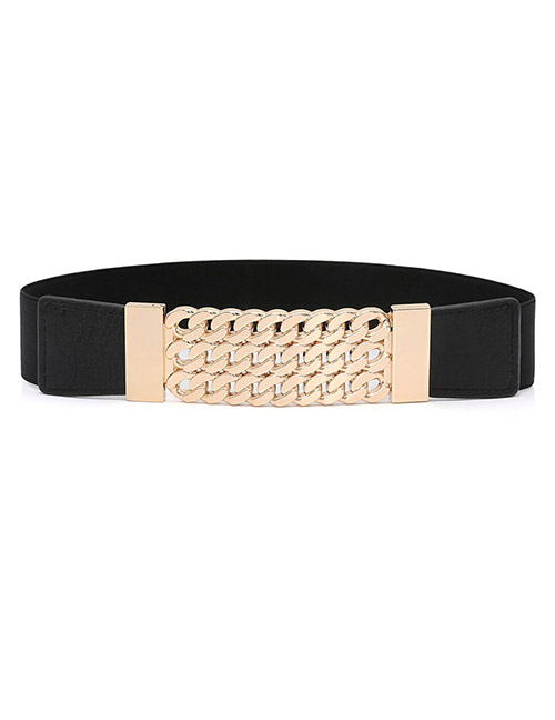 Fashion Black Sequined Elastic Waistband With Metal Buckle